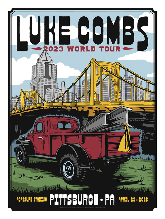 LUKE COMBS PITTSBURGH WORLD TOUR 2023 LITHOGRAPH